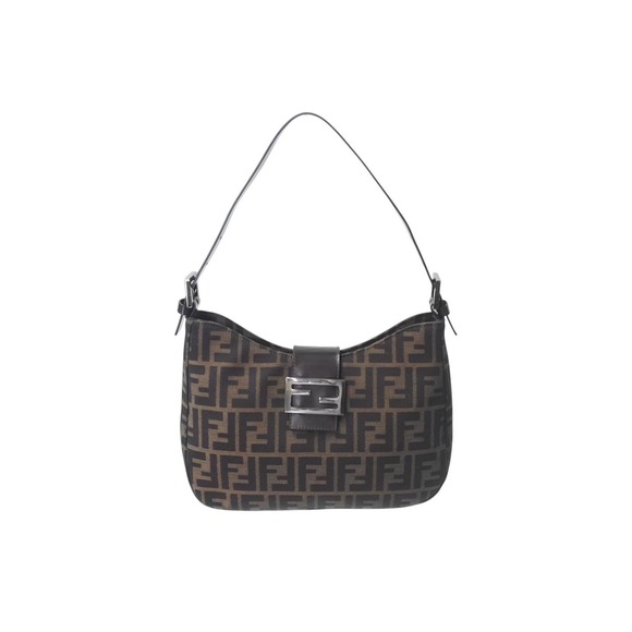 Fendi Handbags - FENDI Mamma Bucket Hobo One Shoulder Hobo Bag Zucca Canvas Leather Brown